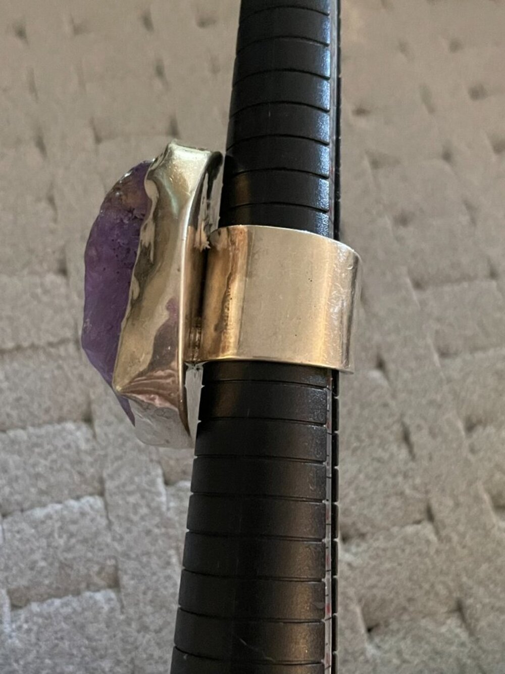 Vintage Silver Statement Ring Amethyst Size 8 Handmade Artisan Signed CAROL $350 - Picture 7 of 16